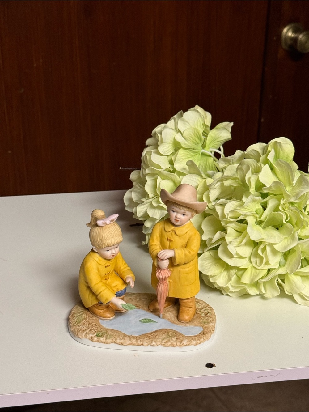 Home Interiors Figurine Denim Days children in yellow raincoats